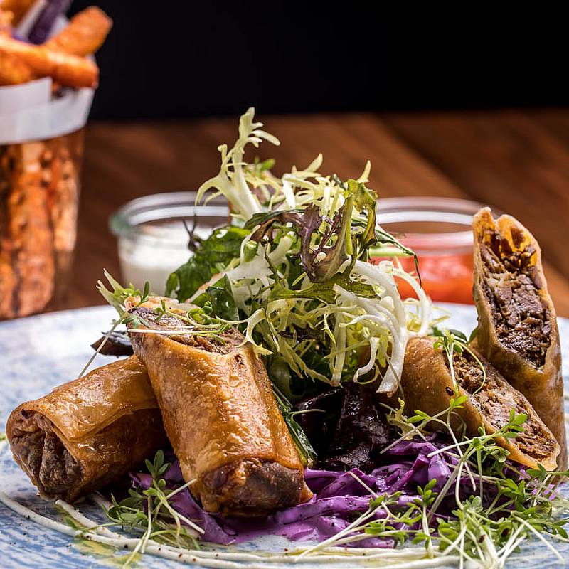 STACKED AND WRAPPED: PULLED BEEF AND PORK ROLLS